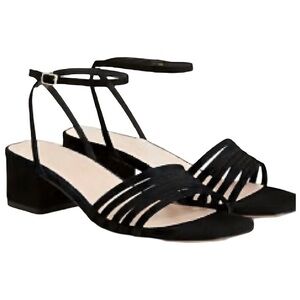 NWT J CREW Block Heel Multi Strap Leather Suede Black Sz 8.5